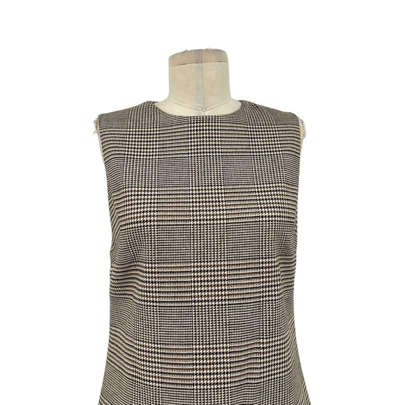 Alice + Olivia Coley Crew Neck Dress Afterglow Plaid Brown Tan Size 6 - Picture 3 of 10